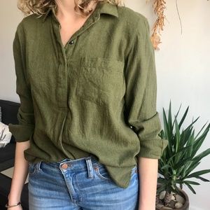 Madewell Olive Popover Flannel Shirt